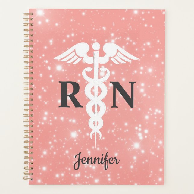 Nurse RN Caduceus Blush Pink Nom personnalisé  (Devant)