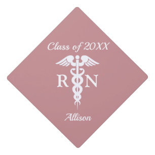 Nurse RN Caduceus Medical Rose Pink Graduation Cap Topper