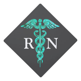 Nurse RN Caduceus Medical Symbol Teal Grey Graduation Cap Topper