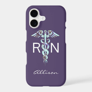 Nurse RN Caduceus Purple Blue Personalized