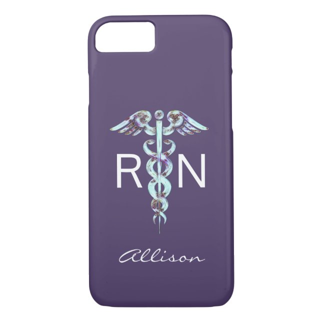 Nurse RN Caduceus Purple Blue Personalized Case-Mate iPhone Case (Back)