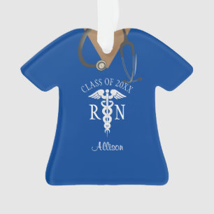 Nurse RN Graduate Blue Scrub Top Personalized Ornament