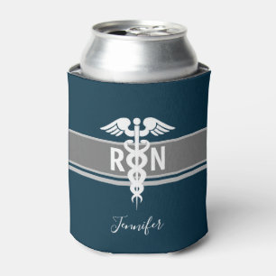 Nurse RN Graduate Blue White Personalized Can Cooler