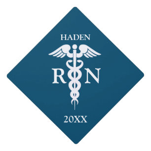 Nurse RN Graduate Caduceus Medical Blue Graduation Cap Topper
