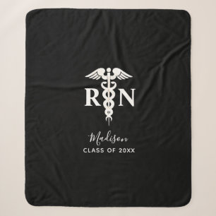 Nurse RN Graduate Medical Black White Personalized Sherpa Blanket