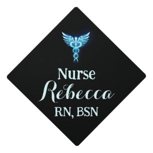 Nurse RN Graduation Black and Blue with caduceus Cap Topper