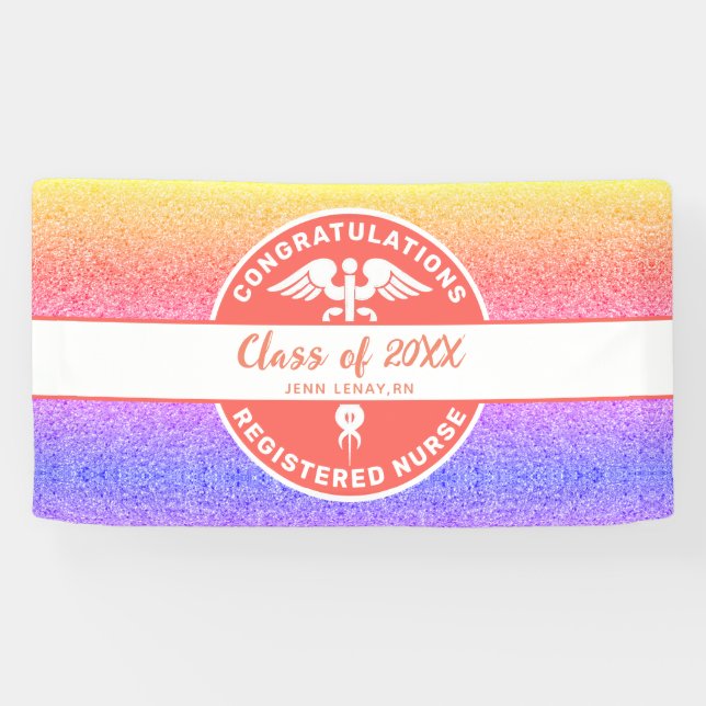 Nurse RN Graduation Rainbow Party Personalized Banner (Horizontal)
