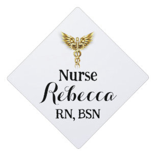 Nurse RN Graduation White and Gold with caduceus Cap Topper