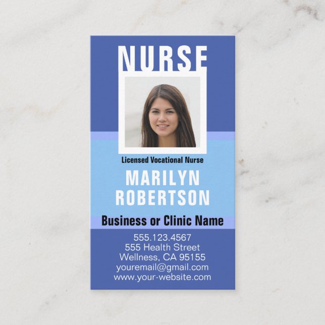 Nurse RN, LVN, LPN, Caretaker Business Card (Front)