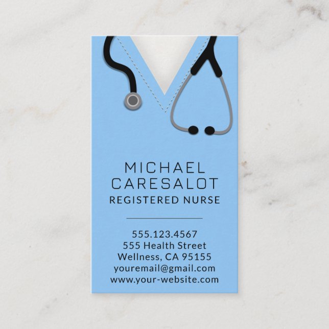 Nurse RN, LVN, LPN, Caretaker Business Card (Front)