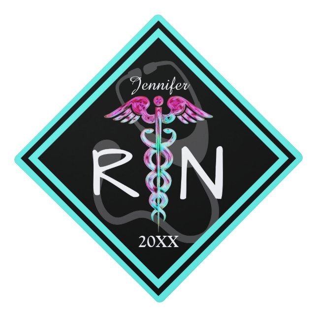 Nurse RN Medical Caduceus Stethoscope Personalized Graduation Cap Topper (Front)