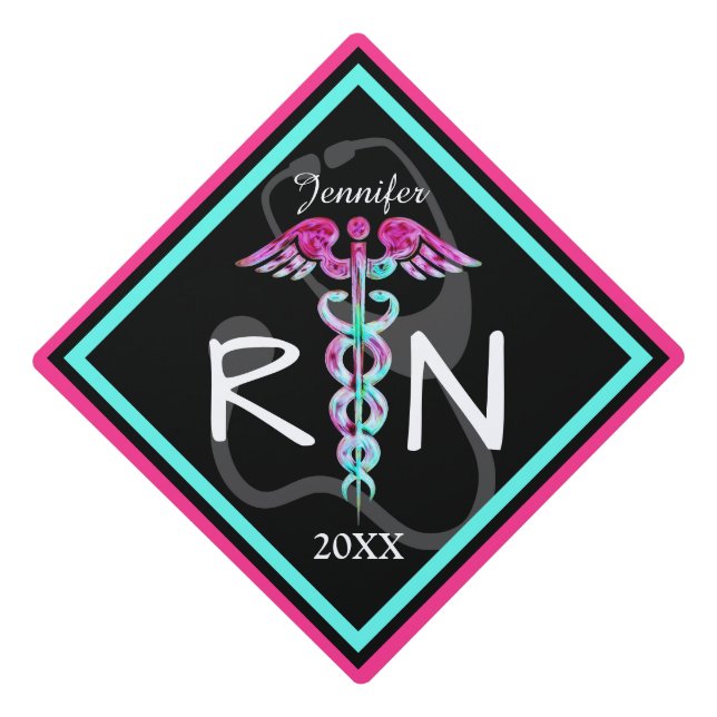 Nurse RN Medical Caduceus Stethoscope Retro Custom Graduation Cap Topper (Front)