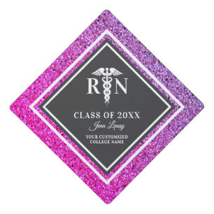 Nurse RN Medical Purple Pink Glitter Personalized Graduation Cap Topper
