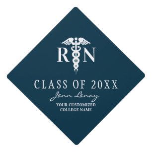 Nurse RN Navy Blue Class of Medical Caduceus Graduation Cap Topper