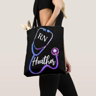 Nurse RN Purple Pink Stethoscope Black Minimalist  Tote Bag