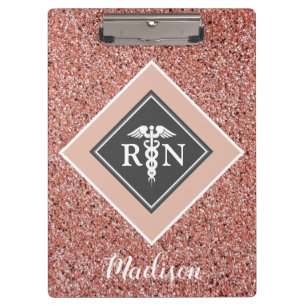 Nurse RN Rose Gold Glitter Script Personalized Clipboard