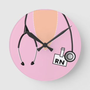 Nurse RN Scrub Pink Round Clock