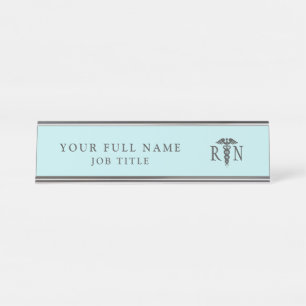 Nurse RN Teal Blue Medical Caduceus Desk Name Plate