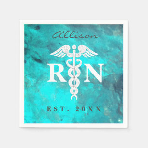 Nurse RN Turquoise Medical Caduceus Graduation Napkin
