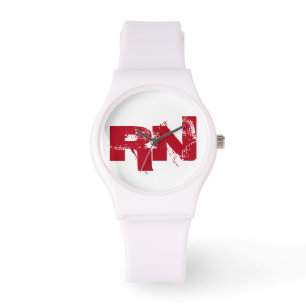 Nurse RN White Red Typography Custom Watch