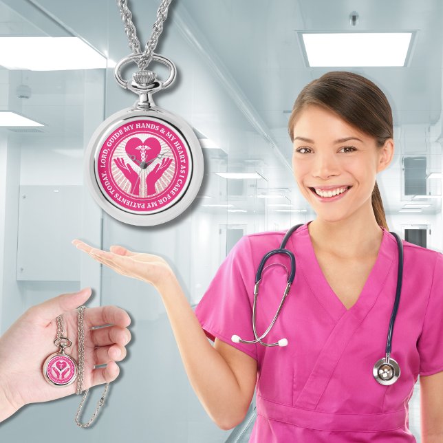 Nurse’s Prayer: Lord, Guide My Hands and My Heart Watch (Nurse Appreciation Gift: Nurse's Prayer Lord, guide my hands... Clock Necklace)