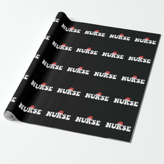 Nurse Santa Hat Christmas Nursing Wrapping Paper (Unrolled)