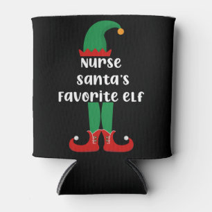 Nurse Santa's Favorite Elf Funny Nurse Christmas Can Cooler