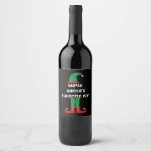 Nurse Santa's Favourite Elf Funny Nurse Christmas Wine Label