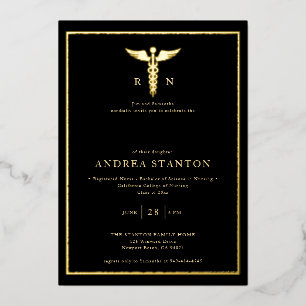 Nurse School Graduation Gold Frame Caduceum Black