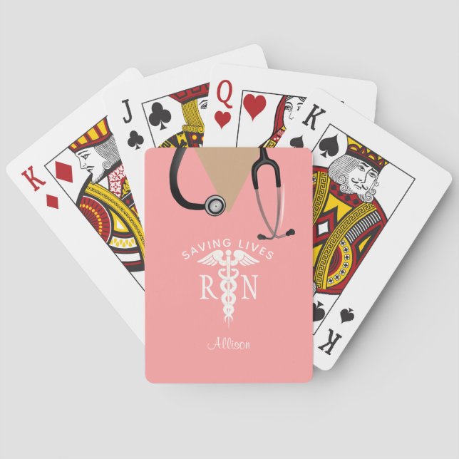 Nurse Scrub Top Stethoscope Novelty Personalized Playing Cards (Back)