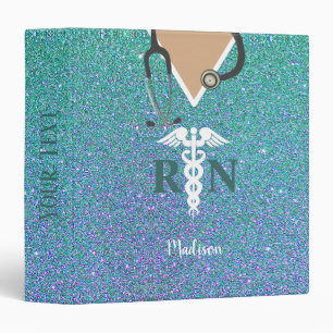 Nurse Scrub Top Teal Blue Glitter Personalized Binder