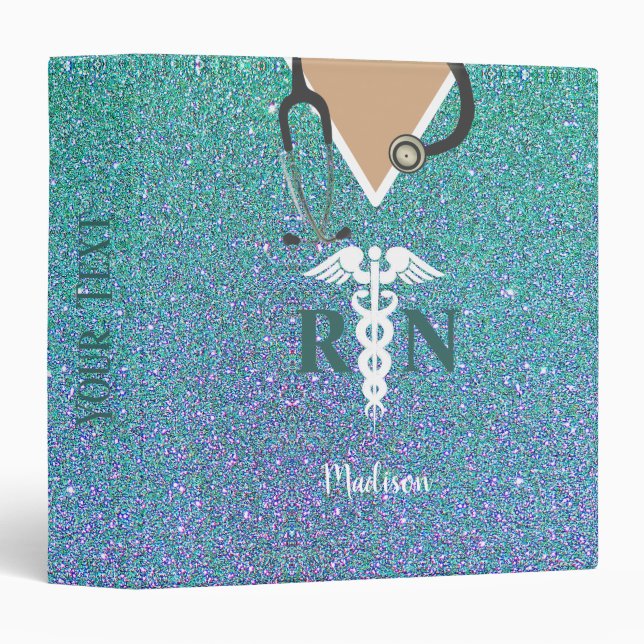 Nurse Scrub Top Teal Blue Glitter Personalized Binder (Front/Spine)