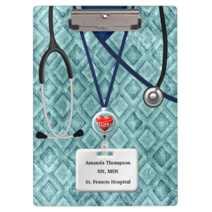 Nurse Scrubs In Teal Diamond Pattern Clipboard