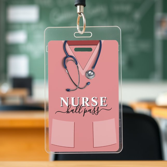Nurse Scrubs Pink Shirt Stethoscope Hall Pass Badge (Nurse Scrubs Pink Shirt Stethoscope Hall Pass Badge
)