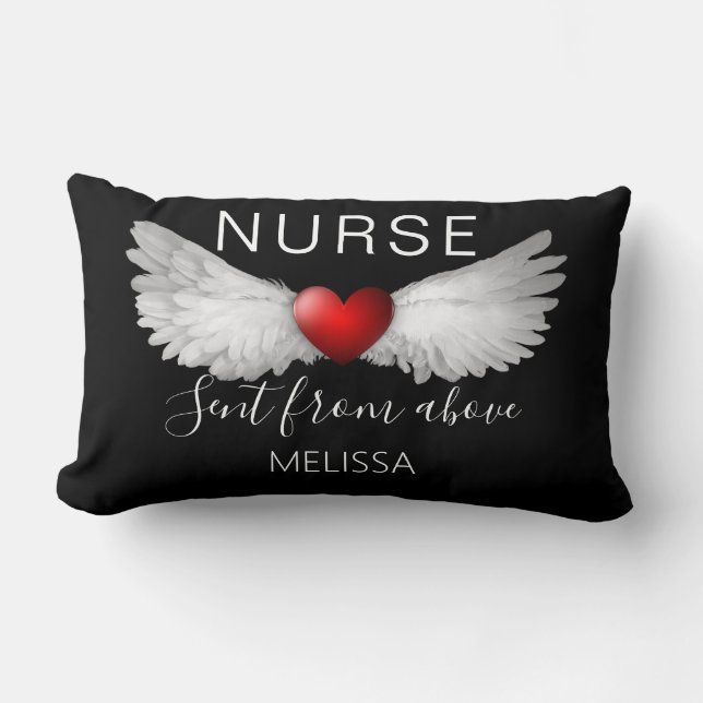 Nurse Sent From Above Angel Wings Heart Name Lumbar Pillow (Front)