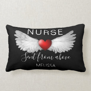 Nurse Sent From Above Angel Wings Heart Name Lumbar Pillow