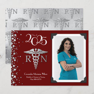 Nurse Silver Graduation Announcement Maroon Photo