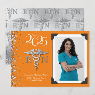 Nurse Silver Graduation Announcement Orange