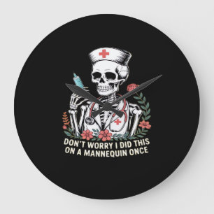 Nurse Skeleton Joke Humor Halloween Essential T-Sh Large Clock