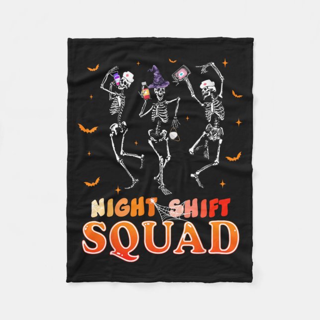 Nurse Skeleton Night Shift Squad Funny Halloween Fleece Blanket (Front)