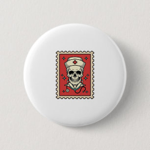 Nurse Skull Funny Retro Stamp_1 2 Inch Round Button