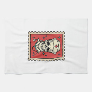 Nurse Skull Funny Retro Stamp_1 Kitchen Towel