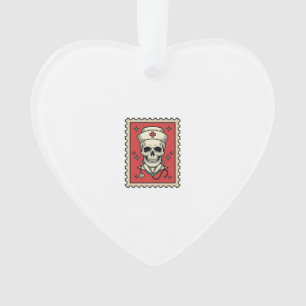 Nurse Skull Funny Retro Stamp_1 Ornament