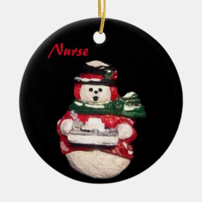 NURSE SNOWMAN  COLLECTOR CHRISTMAS  CERAMIC ORNAMENT (Front)