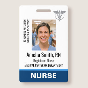 Nurse Staff ID Badge Photo Logo Modern Blue
