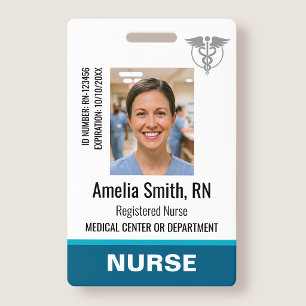 Nurse Staff ID Badge Photo Logo Modern Teal
