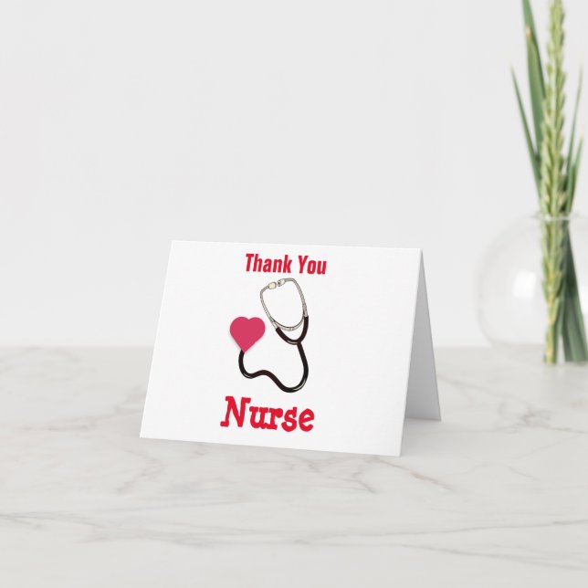 Nurse Stethoscope and Red Heart Thank You Card (Front)