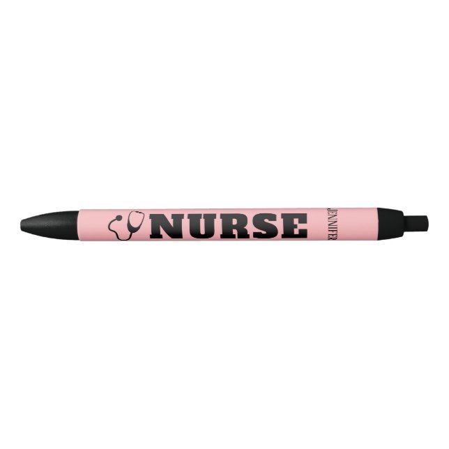 Nurse Stethoscope Blush Pink Personalized Black Ink Pen (Front)
