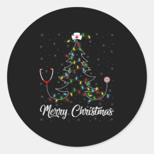 Nurse Stethoscope Christmas Tree Lights Funny Nurs Classic Round Sticker