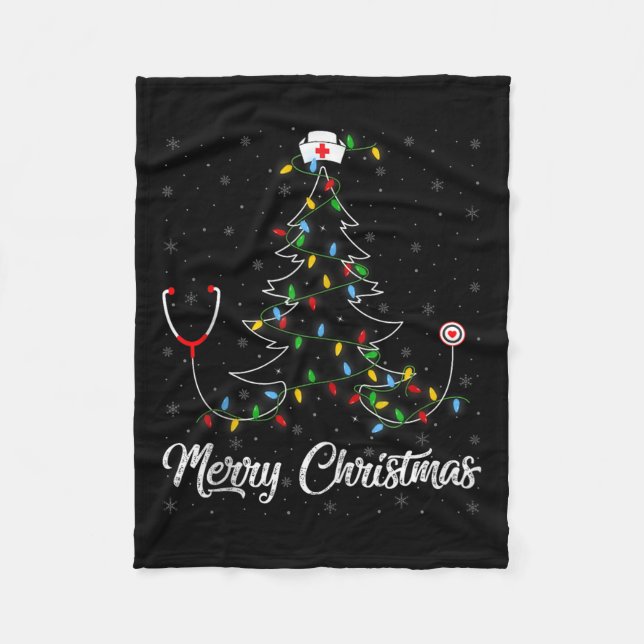 Nurse Stethoscope Christmas Tree Lights Funny Nurs Fleece Blanket (Front)